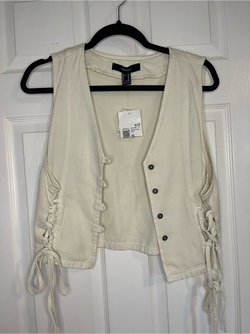 Forever 21 Cream Lace-Up Vest